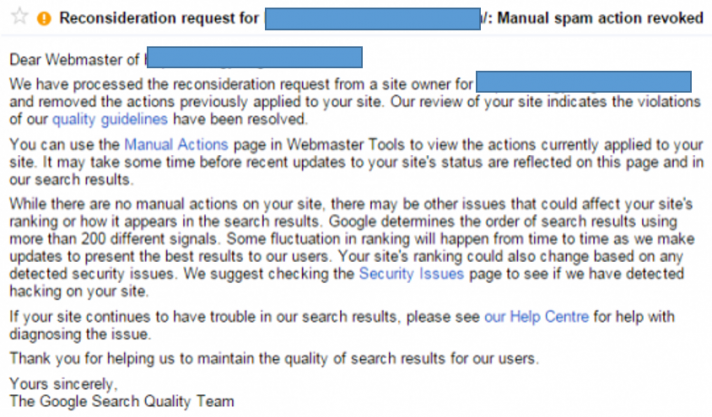 manual google penalty revoked